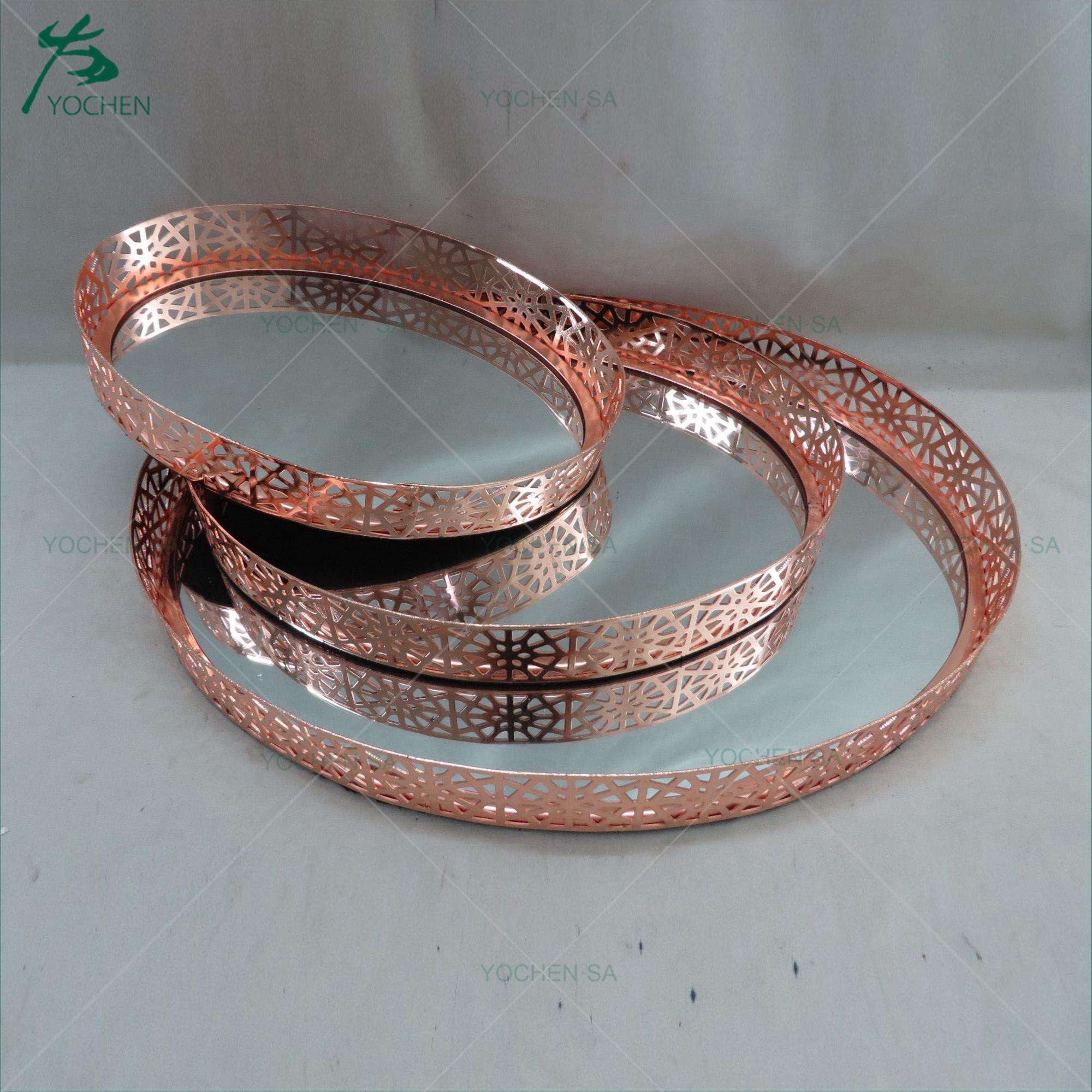 Rose Gold Mirrored Tray Plate Candle Wedding Display Holder