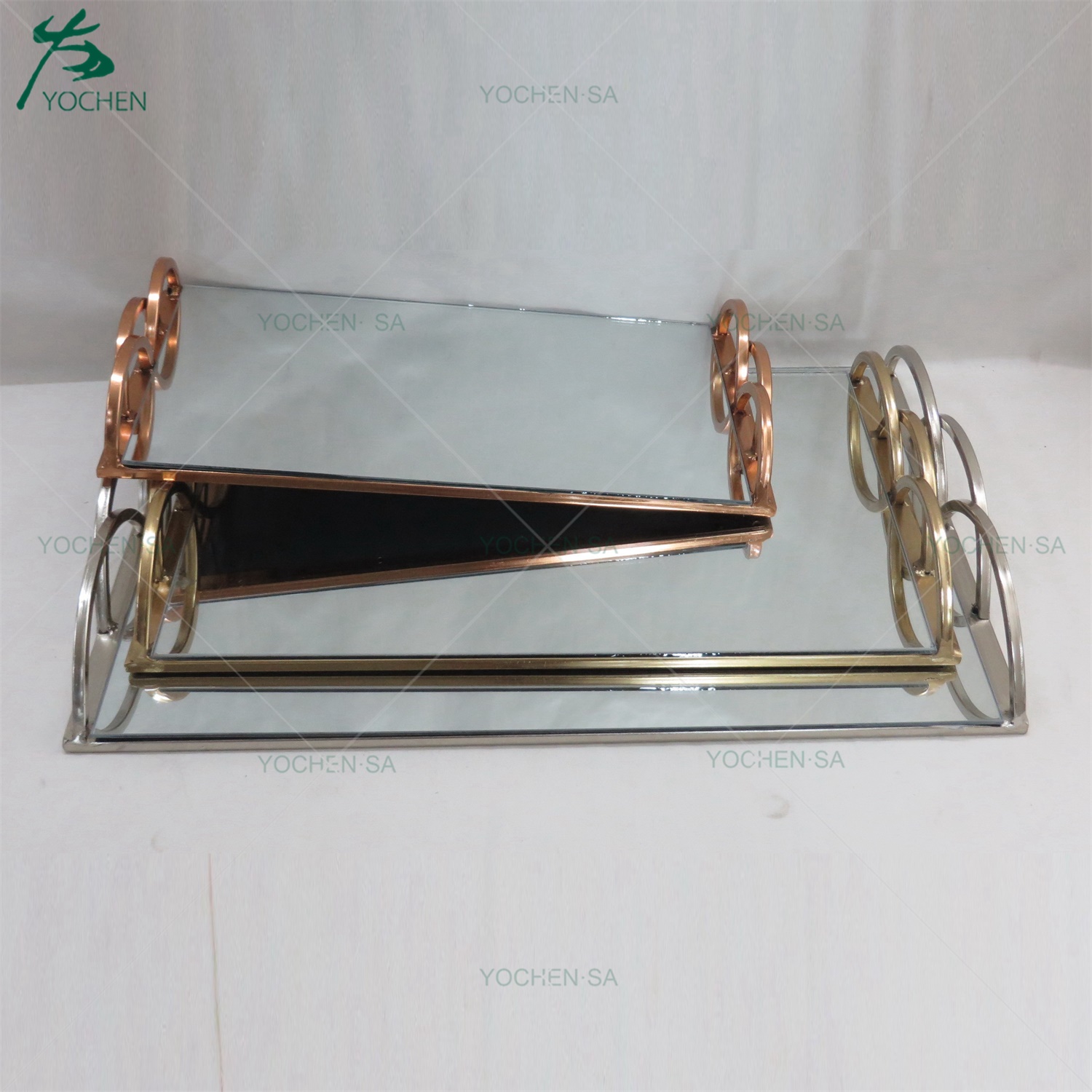 Electroplate Gold Metal Mirrored Serving Tray for Houseware