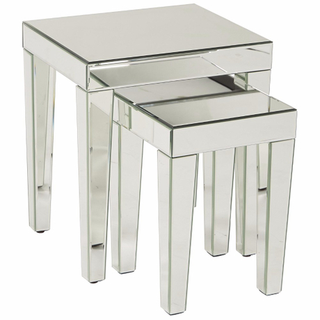 Silver Mirrored Accent Nesting Table with 2 Size L S