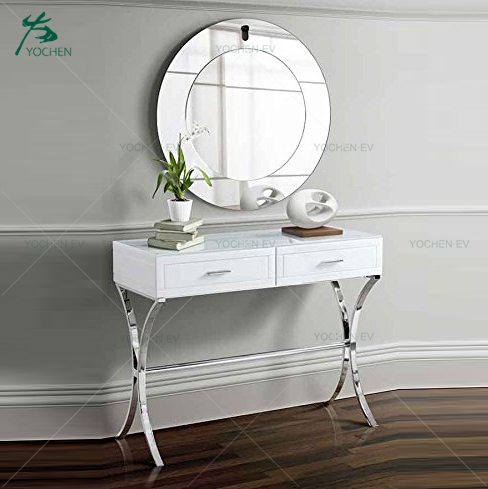 Chrome Stainless Steel Hallway Console Table and Mirror
