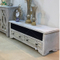 Washed White Painted Wood Frame Mirrored Television Cabinet
