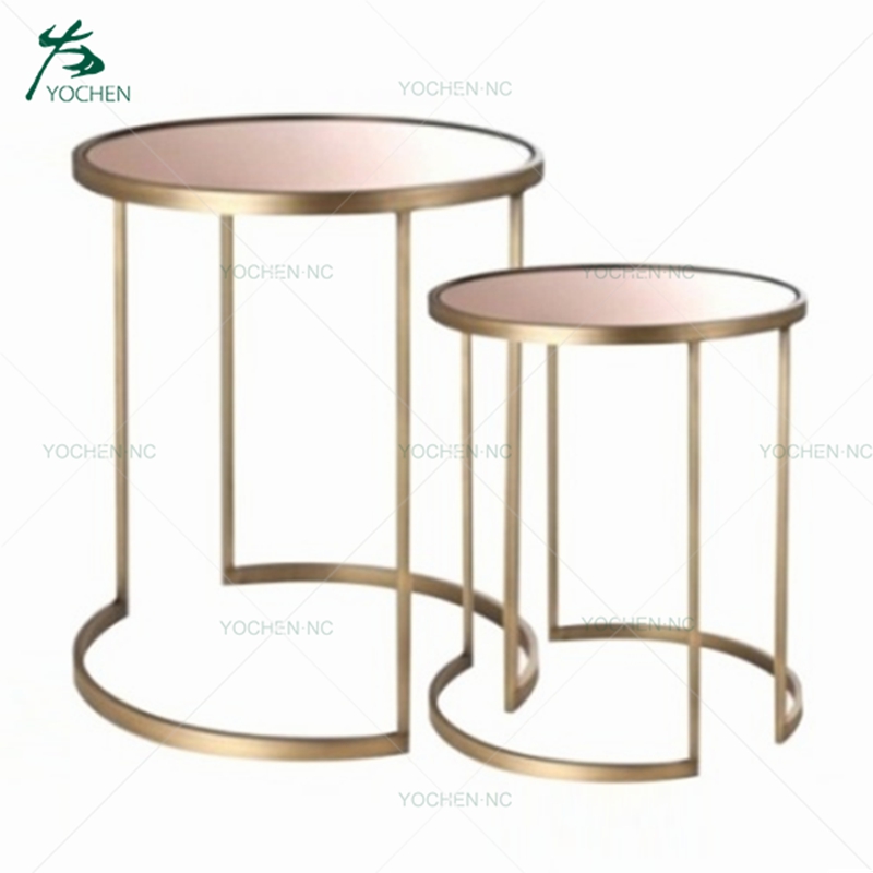 Set of 2 sofa center coffee table round metal side table