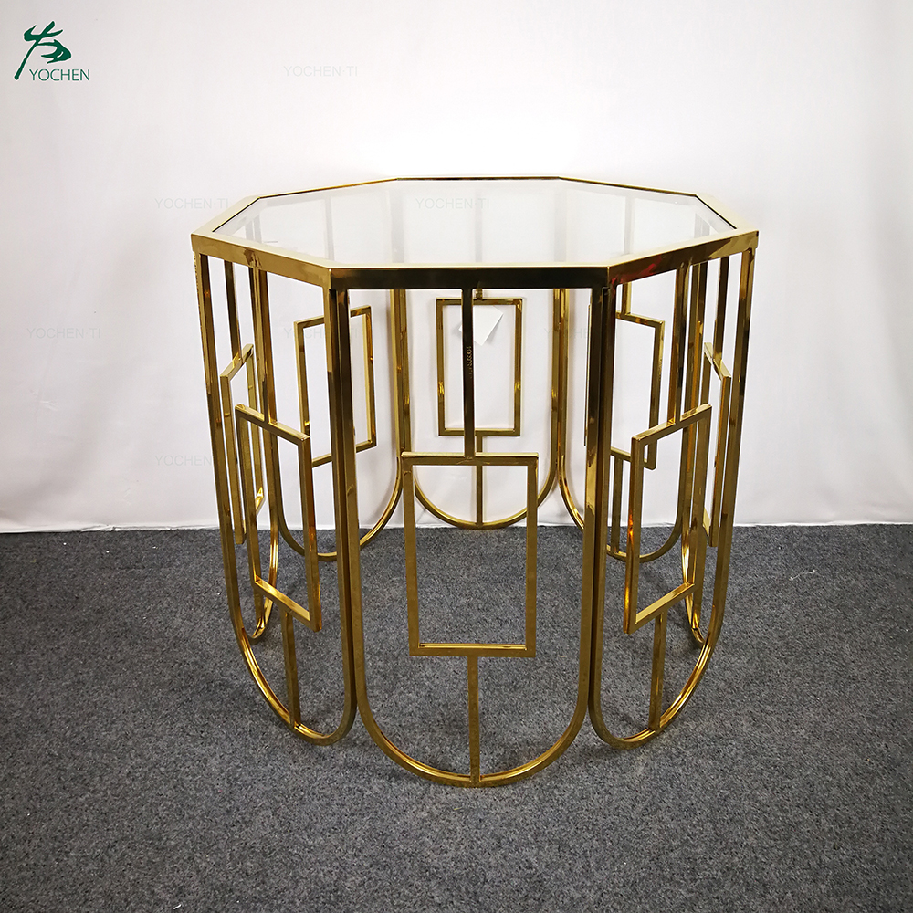 Stainless steel leg base mirror side table modern round pure glass top small coffee table