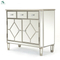 Silver finished mirrored 3 drawer cabinet with faux wood frame