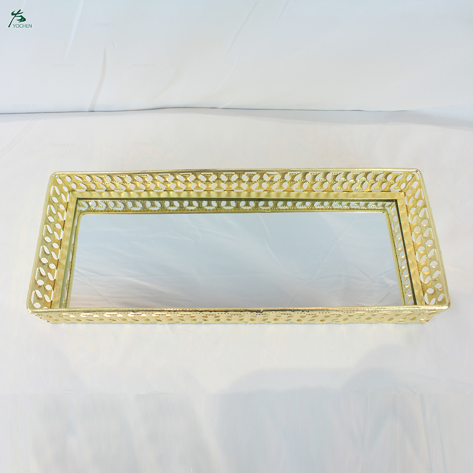 Rectangular Mirror Serving Tray Vintage Metal Vanity Food Platter Wedding Decor