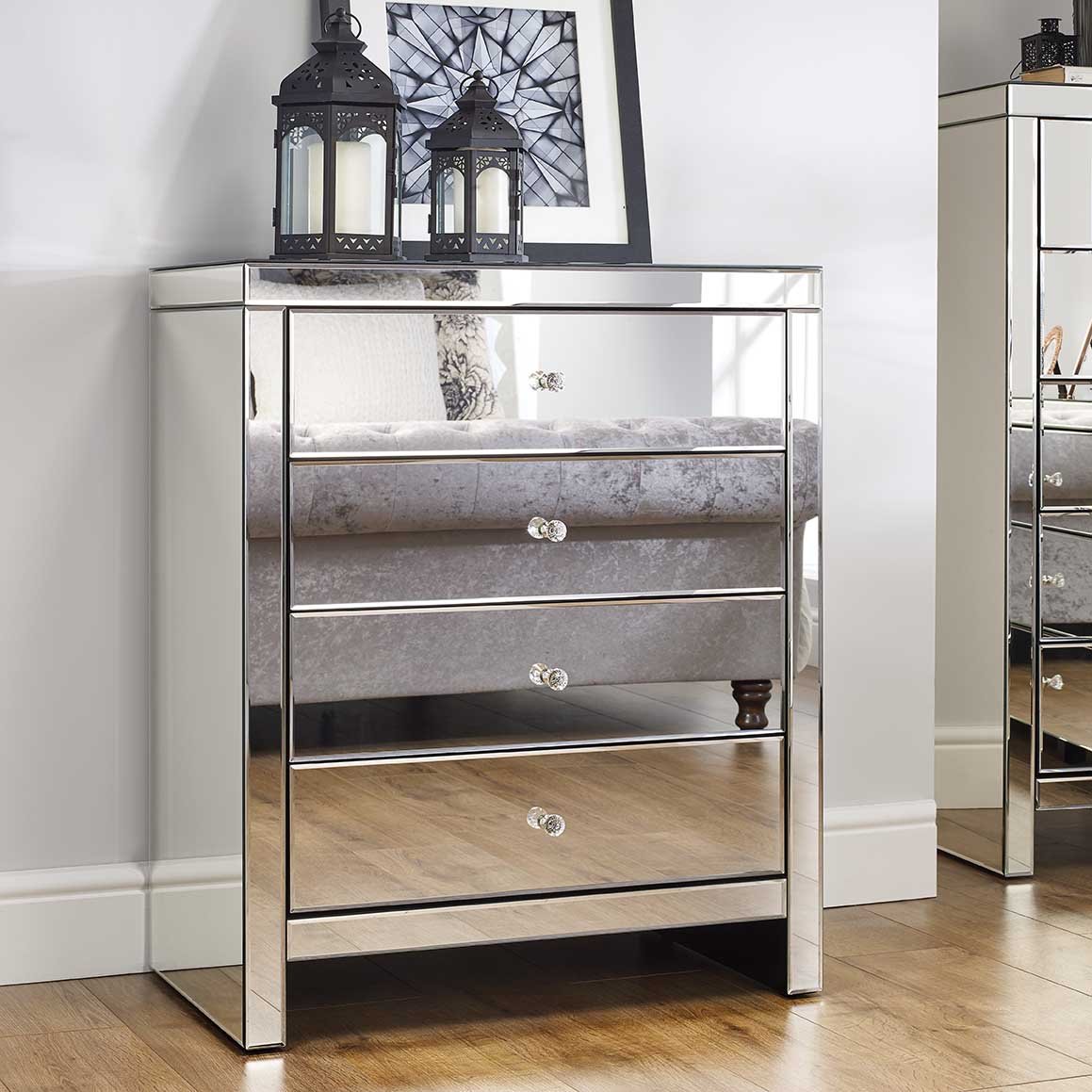 bedroom furniture 2 drawer side table night stand mirrored furniture