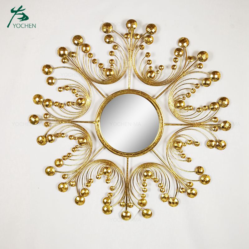 Home hanging flower shape decorative gold wall mirror