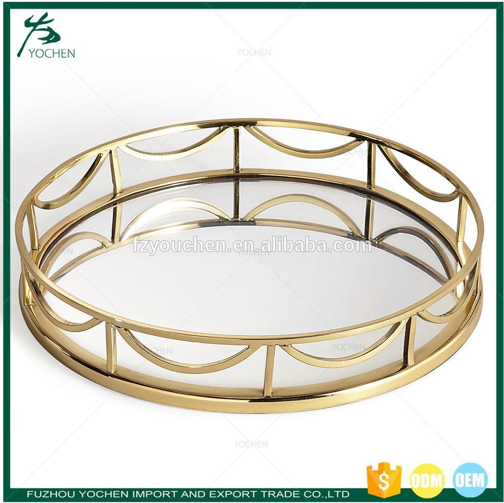 Metal Round Faux Marble Top Storage Tray