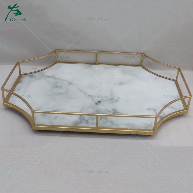 Hotel metal serving tray stainless steel frame mirror tray