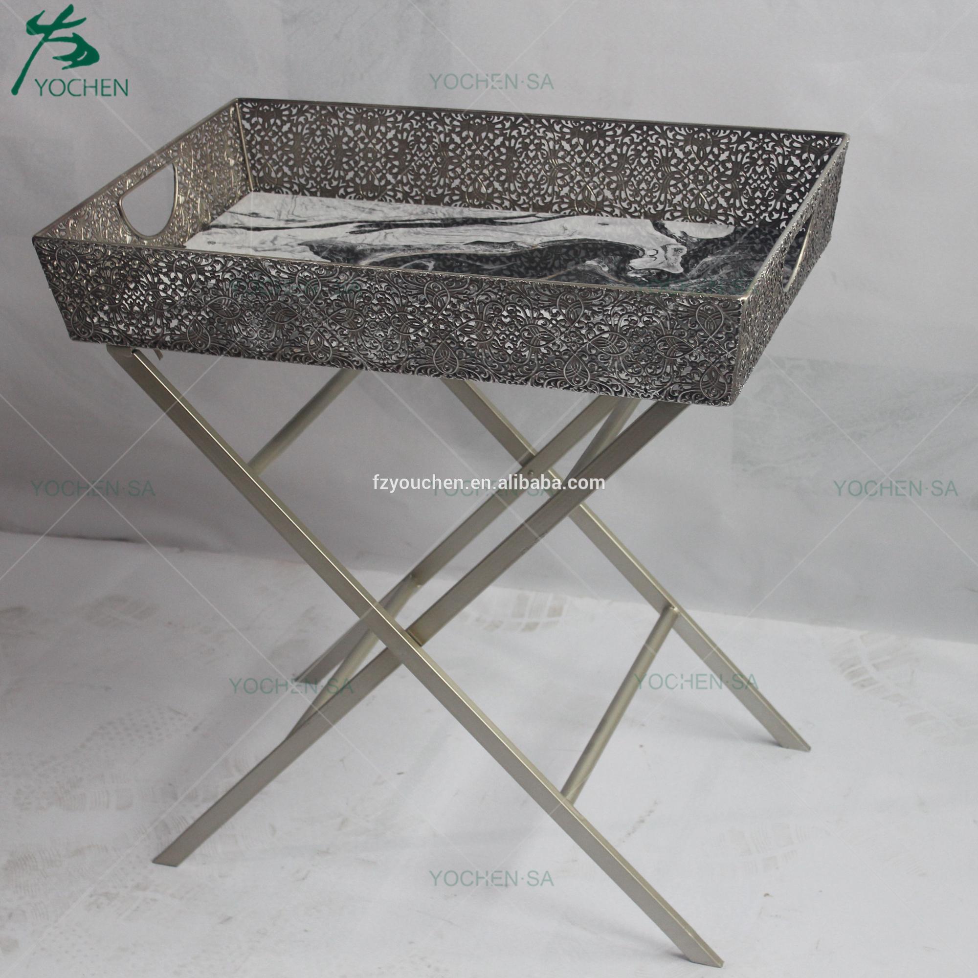 Faux Marble Top Metal Folding Tray Table