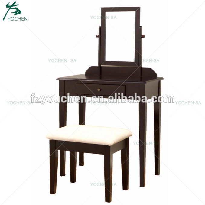 Black Dressing Table Set Wooden Makeup Desk With Mirror Drawer Stool Bedroom