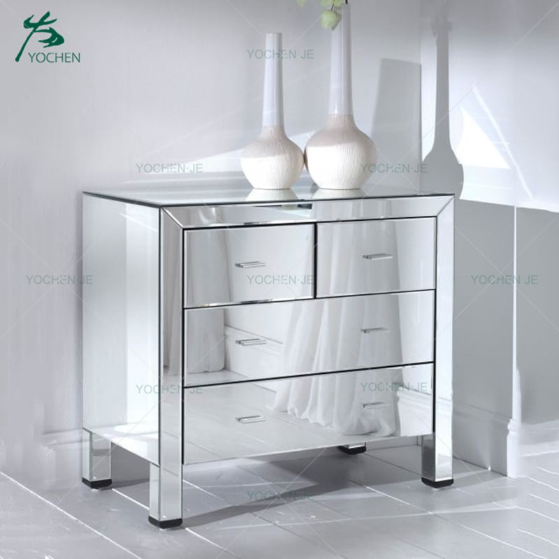 Decor Modern Mirror Glass Cabinet 4 Drawer Storage Cabinet