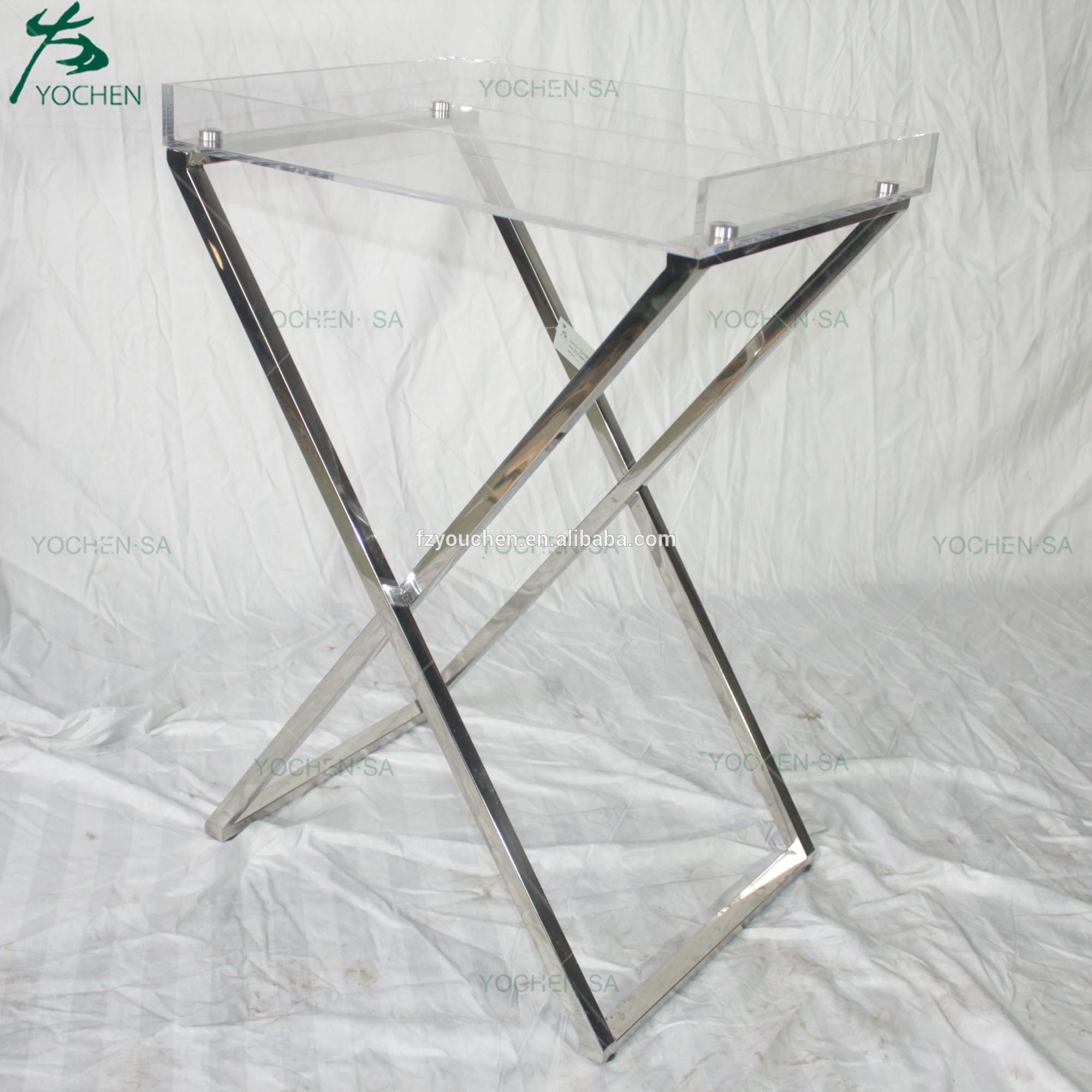 Stainless Steel Folding Acrylic Top Side End Table Lamp Table