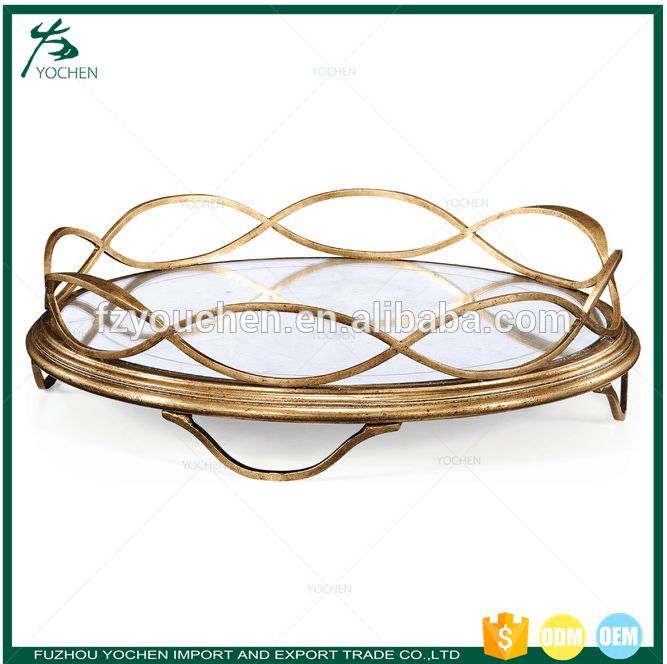 Mirror tray living room decorative round marble metal tray