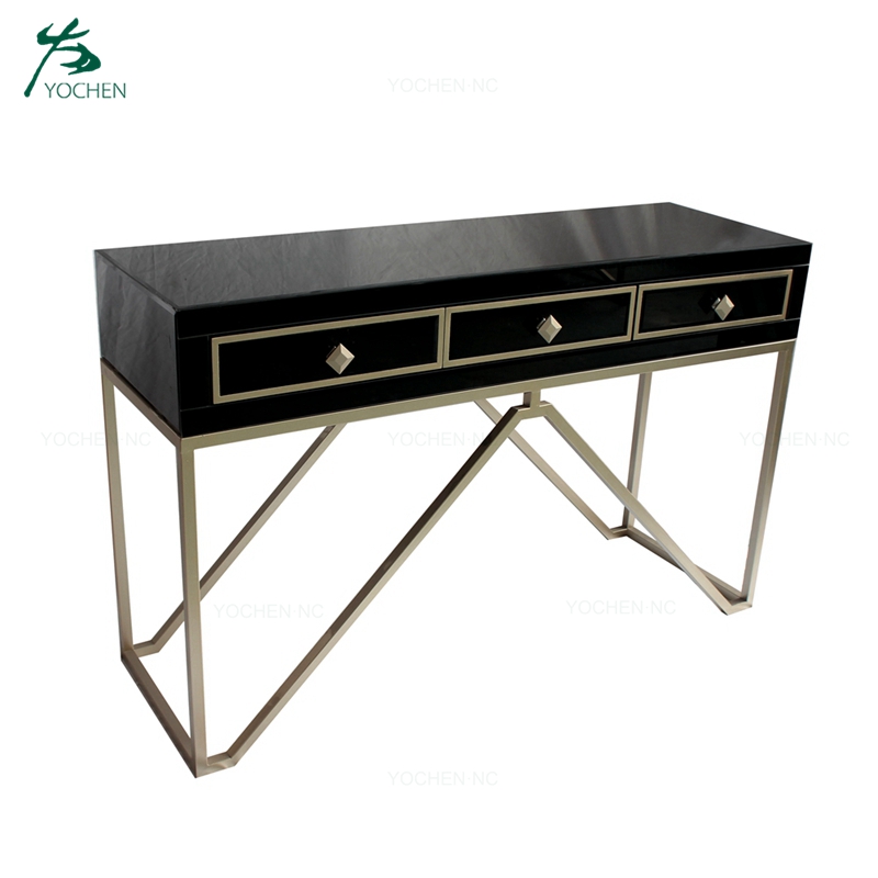 Antique Styled Gold Rectangular Black Mirrored Coffee Table