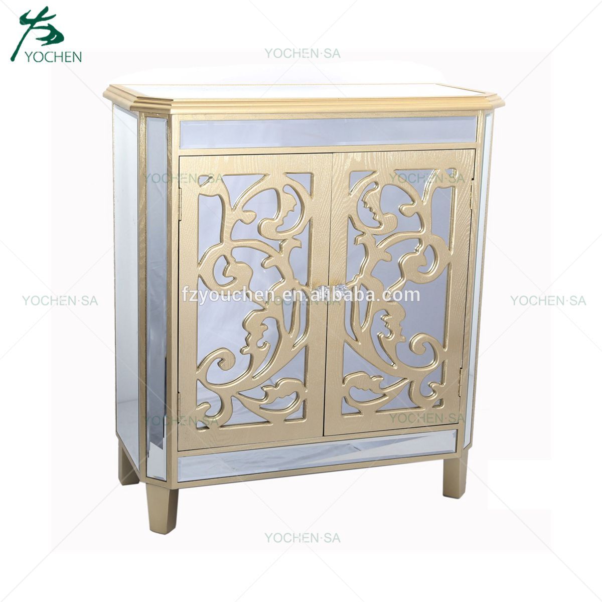 Accent Silver Carved Wooden Cabinet with 2 Doors