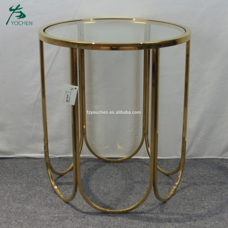 shining golden frame glass round table