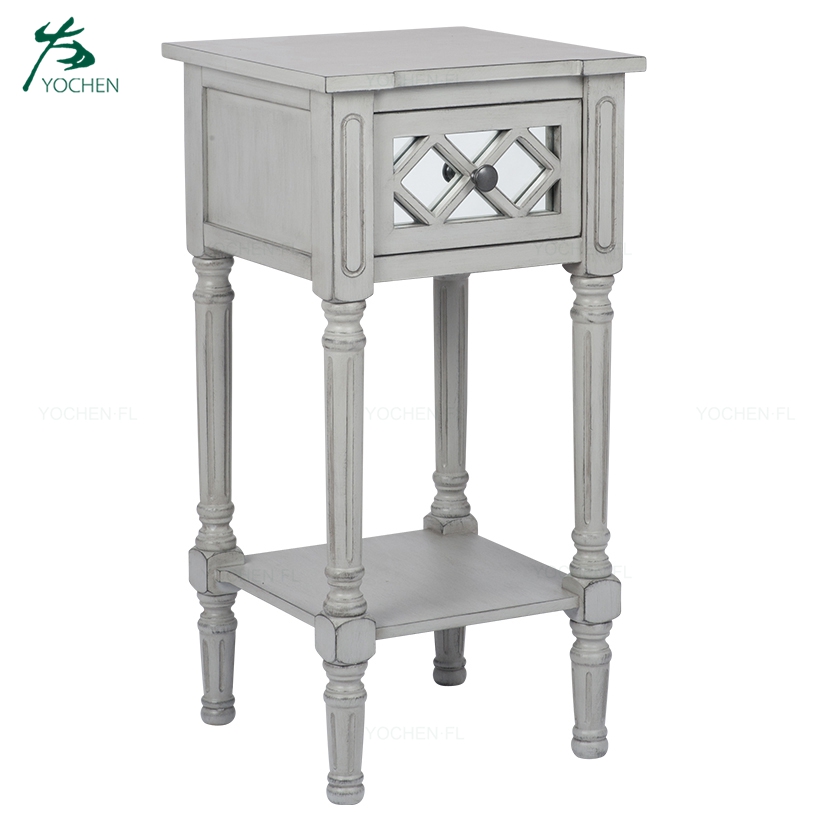 Modern gray wooden carving mirror decoration table