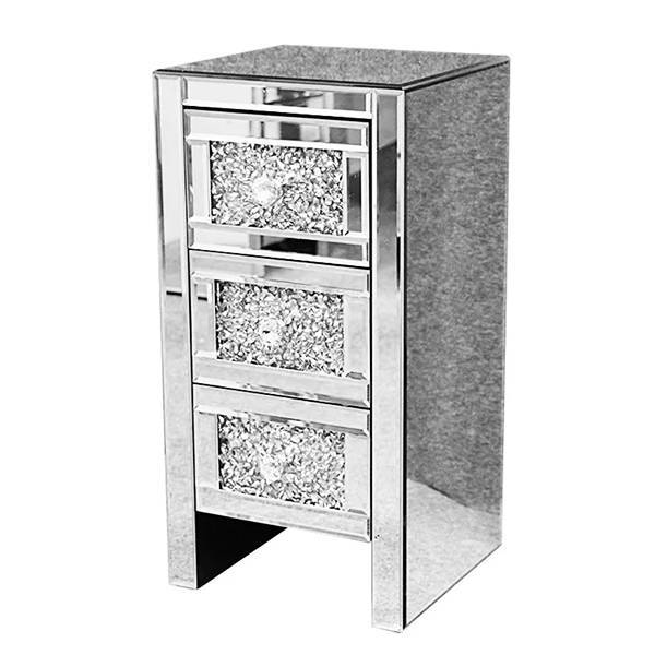 diamond crush furniture 3 drawer mirrored bedside table 