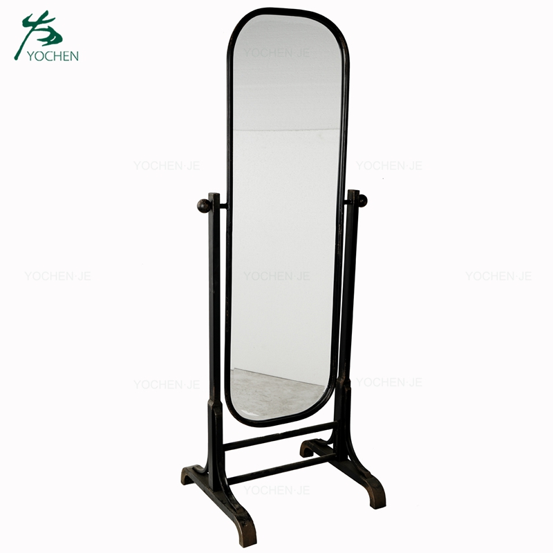 Black wrought iron floor stand dressing mirror