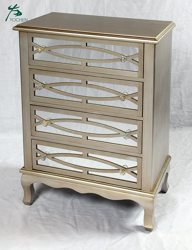 Chinese new design golden mirror 3 drawers bedside table