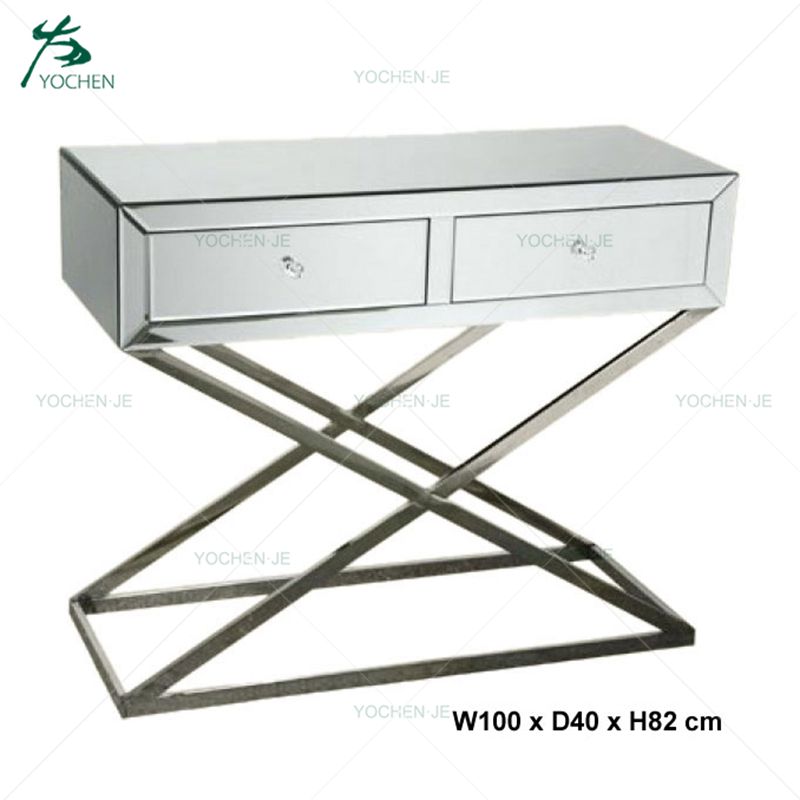 2 Drawer Stainless Steel Legs Mirrored Console Table