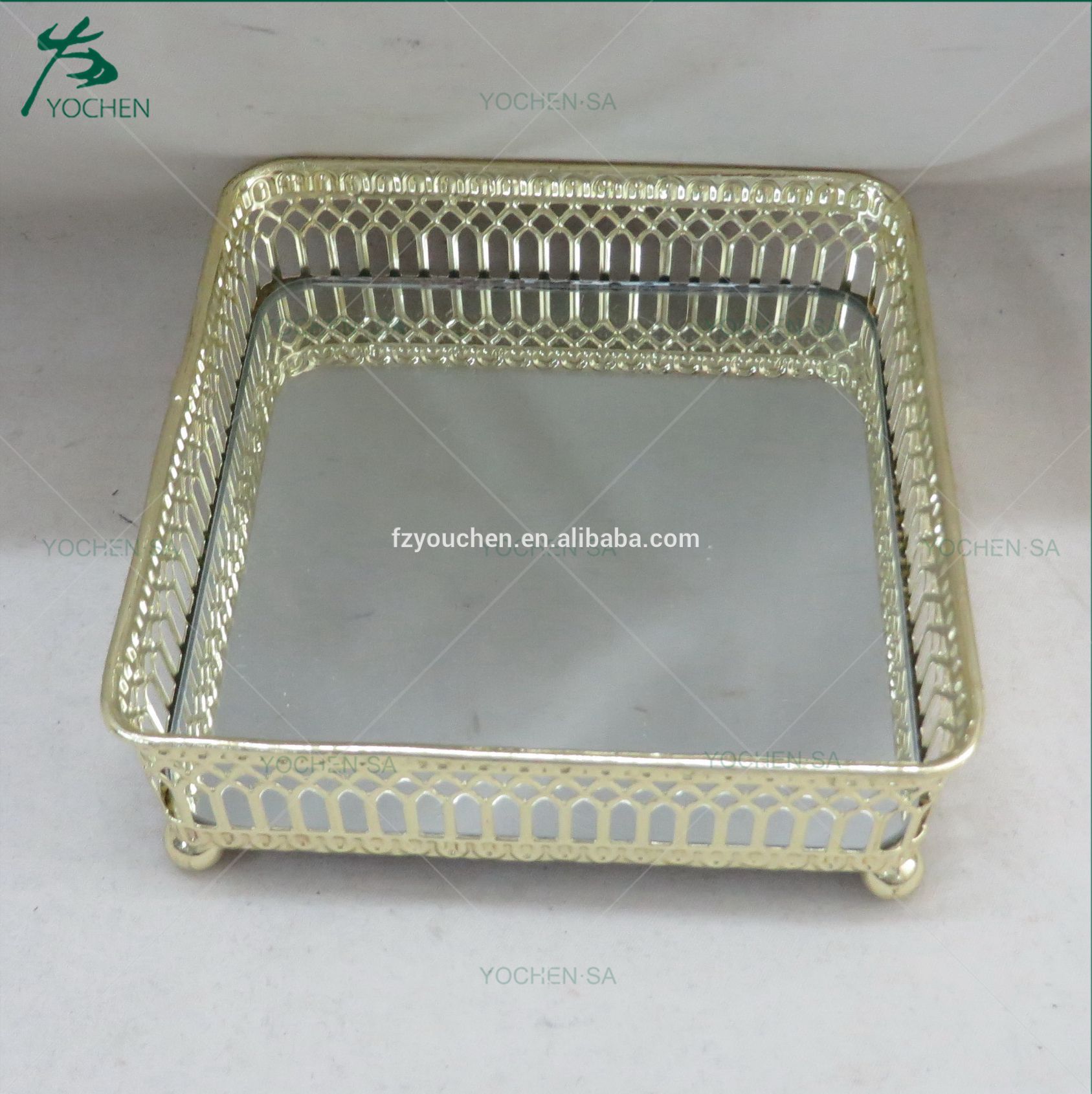 Wholesale food mirror tray serving metal tray