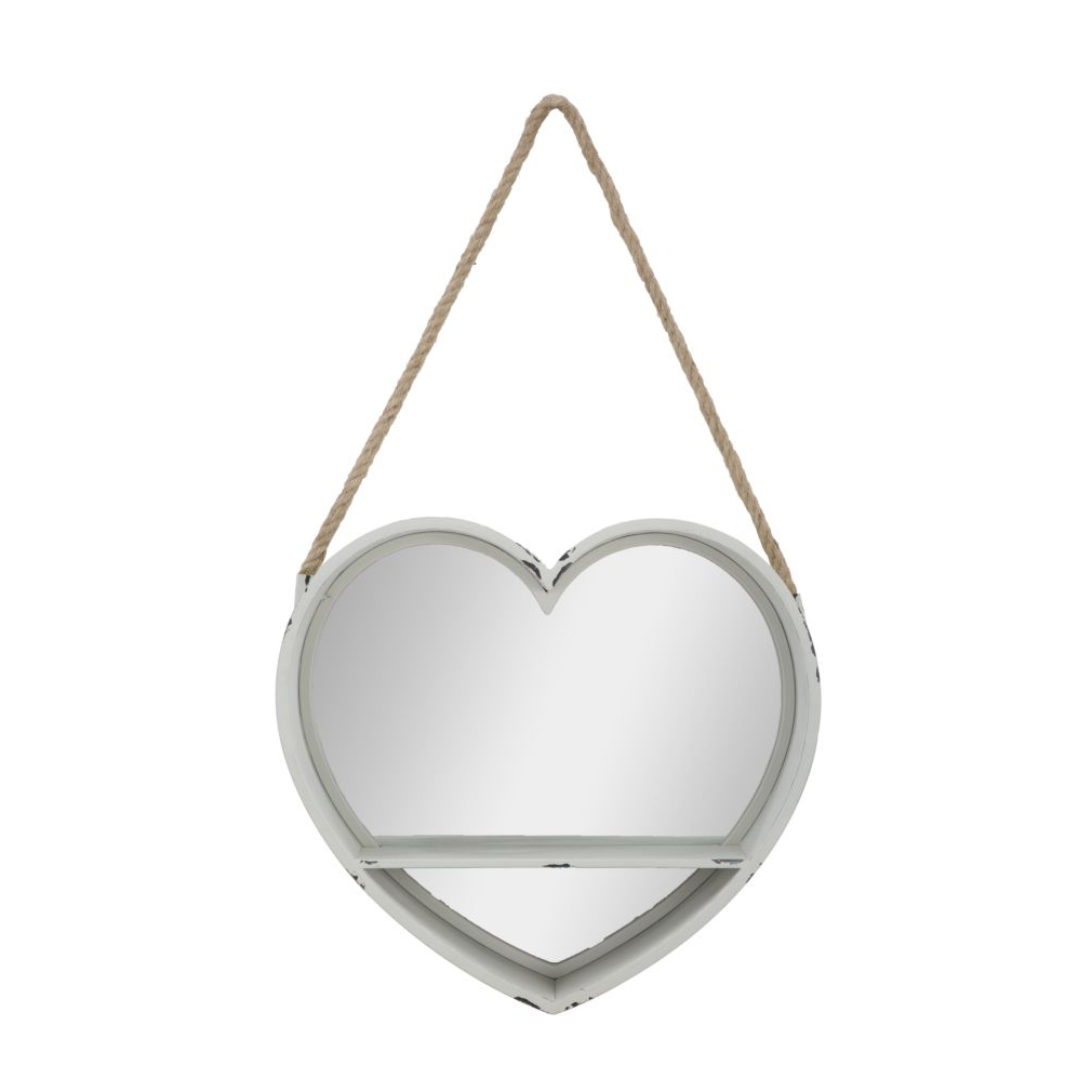 Heart shape hanging wooden decorative wall mirror