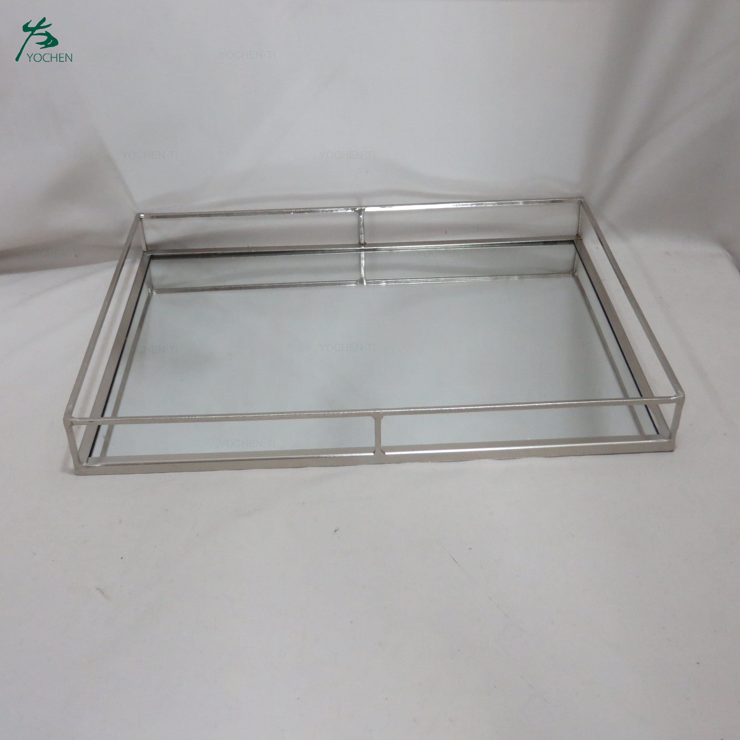 Wholesale Gold Metal Glass Mirror Serving Tray Mirrored Rectangle Vanity Tray