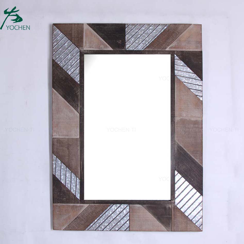 Hanging Wall Antique Mirror With Natural Wood Frame Decorative Mirror