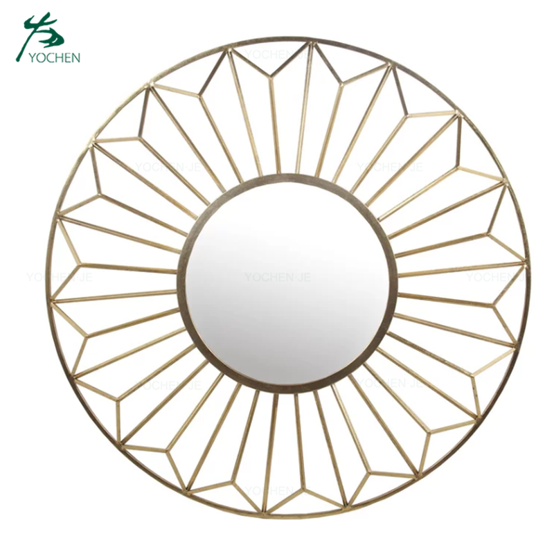 Wall mounted decorative glass round gold metal mirror