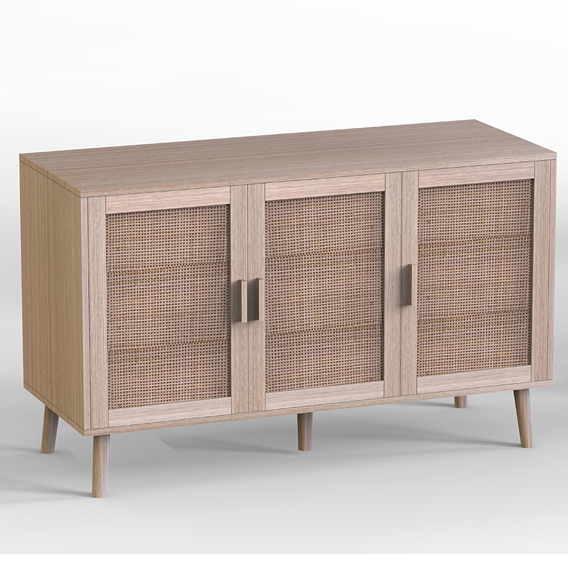 KD 3 door wood rattan sideboard cabinet