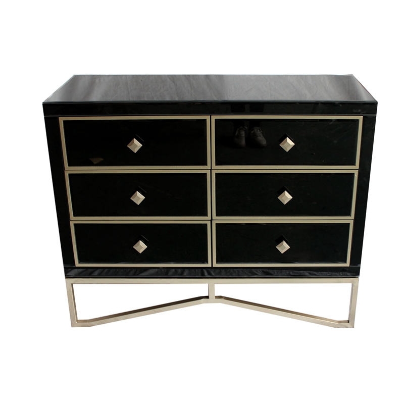 Smoked Black Mirrored Chest Of 6, Black And Gold Mirrored Dresser